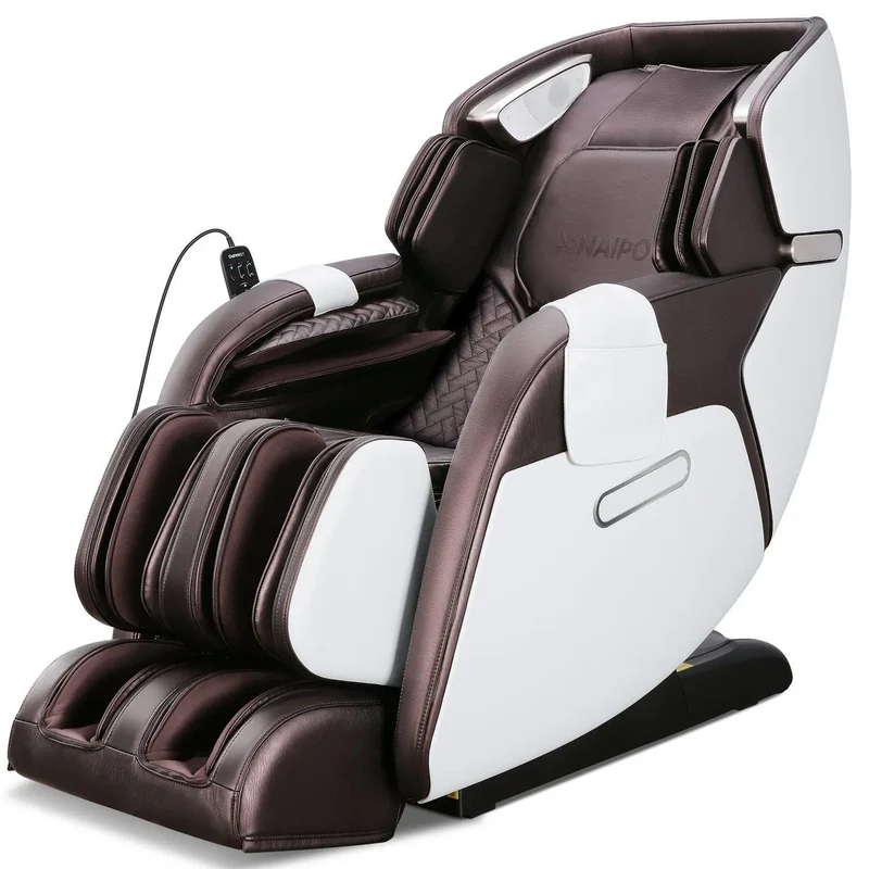 NAIPO Premium 4D - Sillón de masaje con función de calor, Shiatsu, gravedad cero, sonido envolvente Bluetooth, marrón/blanco