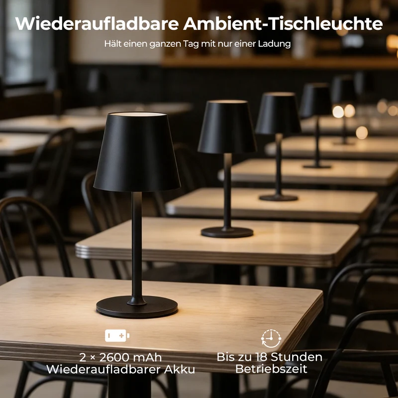 Lámpara de mesa LED recargable – Regulable y con control táctil – 3 modos de temperatura de color – Altura ajustable – Para dormitorio, sala de estar, oficina y restaurante