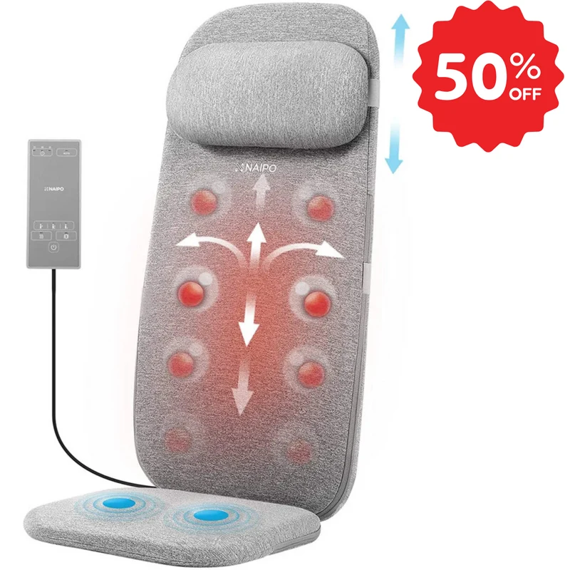 Funda de asiento de masaje Naipo con masaje de vibración y masaje de calor 8 vibraciones de motor 4 modos de masaje
