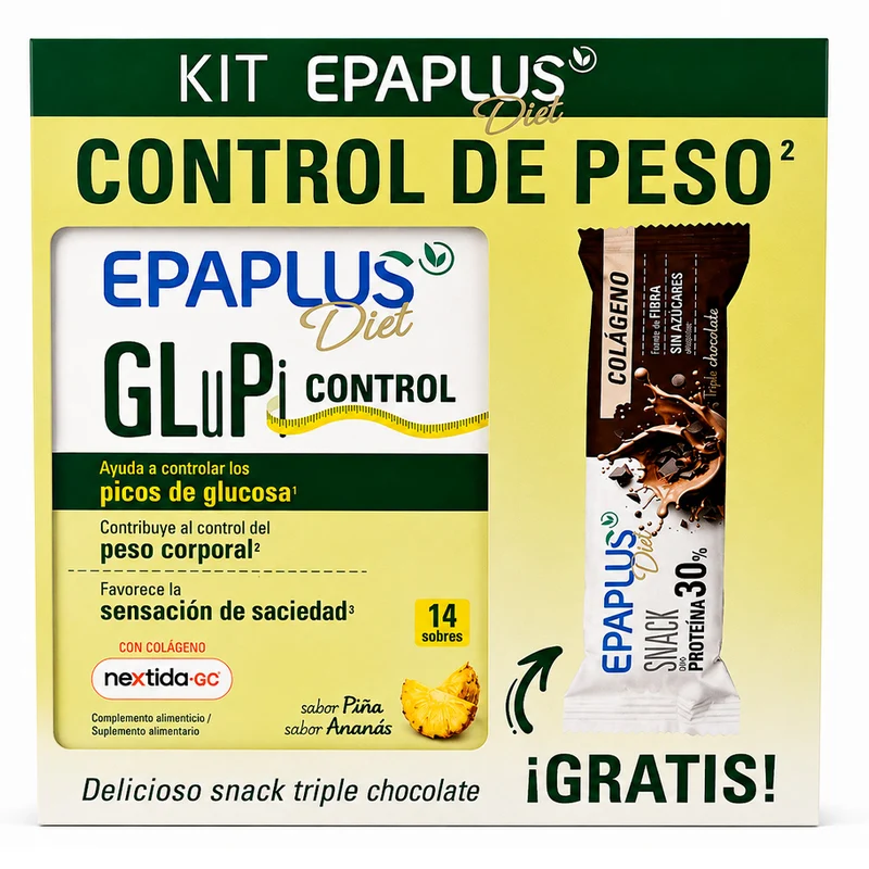 Epaplus Diet Glupi Control Picos De Glucosa - Saciedad - Peso Sabor Piña 14 Sobres + Regalo snack con proteínas 50g Pack