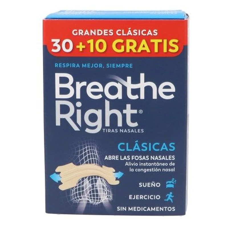 Breathe Right Tiras Nasales Grandes 30 U+10 Unidades Gratis