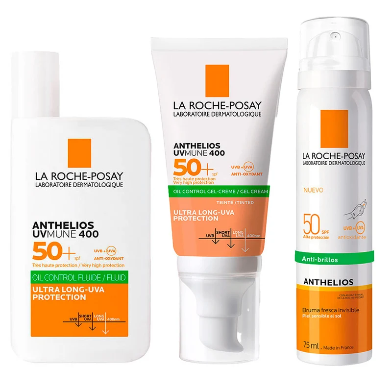 Rutina La Roche Posay Anthelios Spf50+ Oíl Control Fluid Uvmune 400 50 ml + Gel Toque Color Antibrillos 50 ml + Regalo Bruma Facial 75 ml