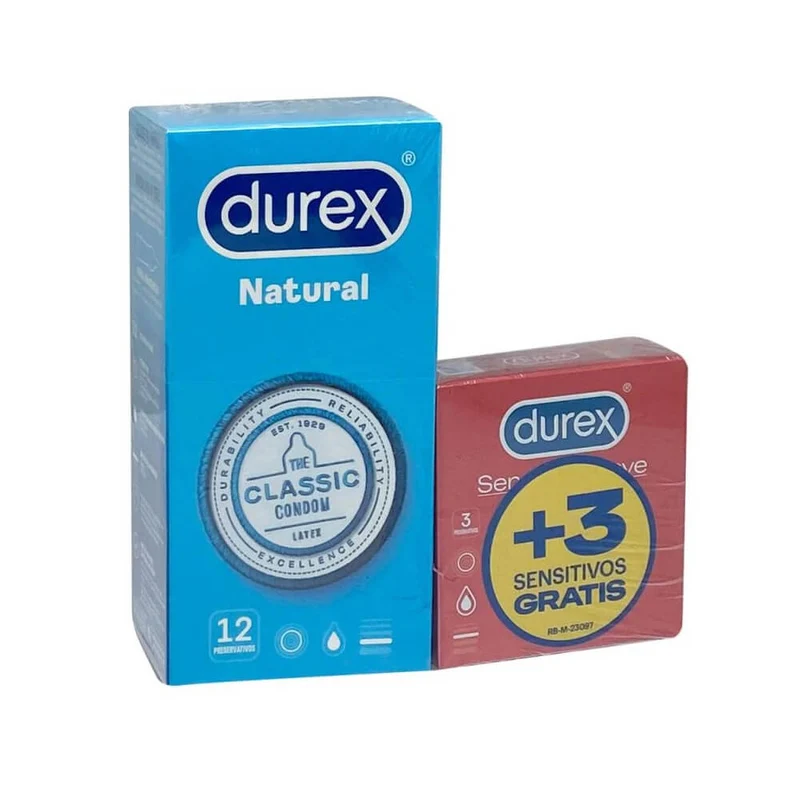 Durex Preservativos Natural Easy On 12 Unidades + Regalo 3 Sensitivos