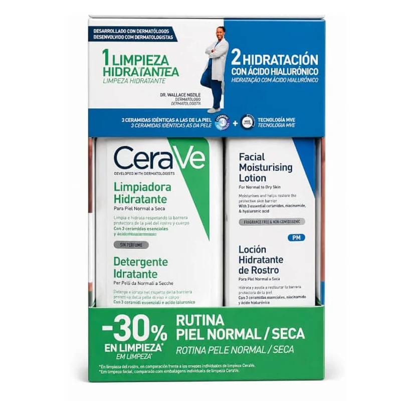 Cerave Limpiador Hidratante Piel Normal-Seca 236 ml + Loción Hidratante Facial Piel Normal-Seca 52 ml Pack