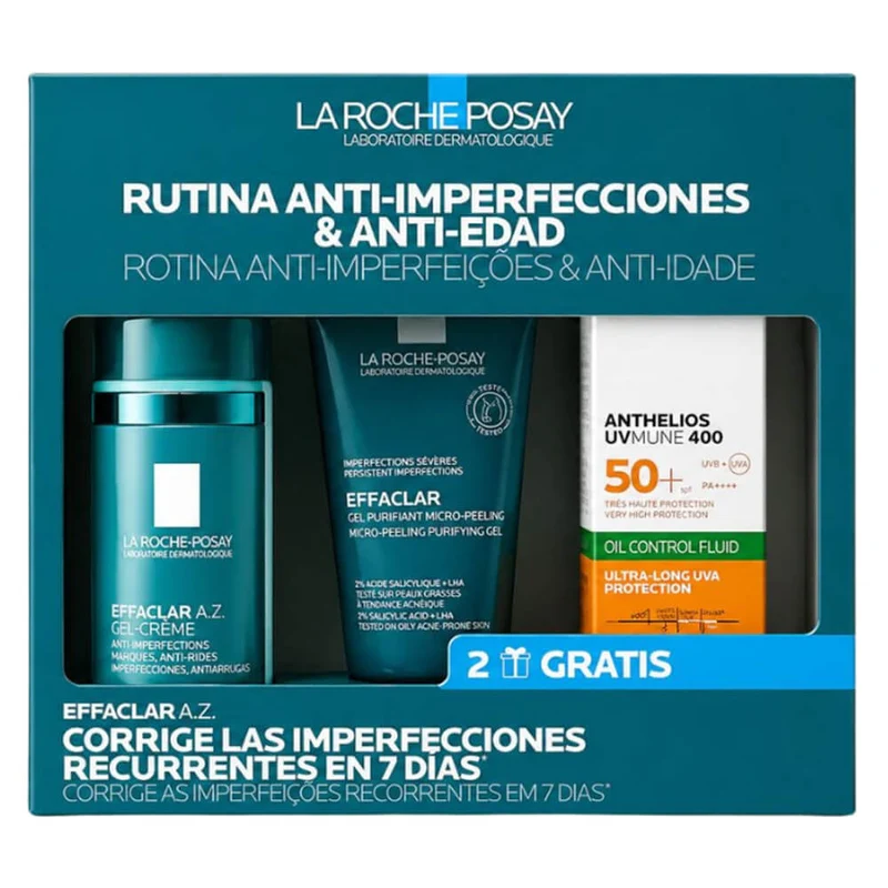 La Roche Posay Effaclar Az Gel-Crema 40 ml + Regalo Gel Purificante 50 ml y Antihelios Uvmune 400 Oíl Control 15 ml Pack