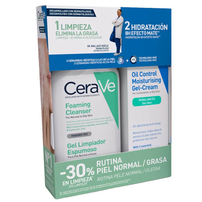 Cerave Gel Crema Hidratante Oíl Control 52 ml + Cerave Gel Limpiador Espumoso 236 ml Pack Precio Especial