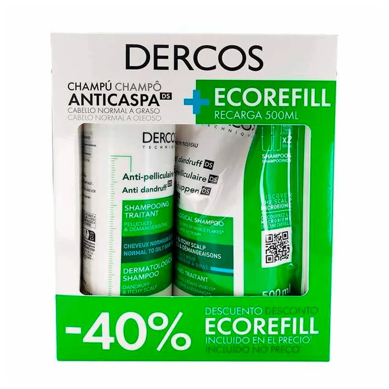 Vichy Dercos Champú Anticaspa Grasa 400 ml + Recarga 390 ml Pack