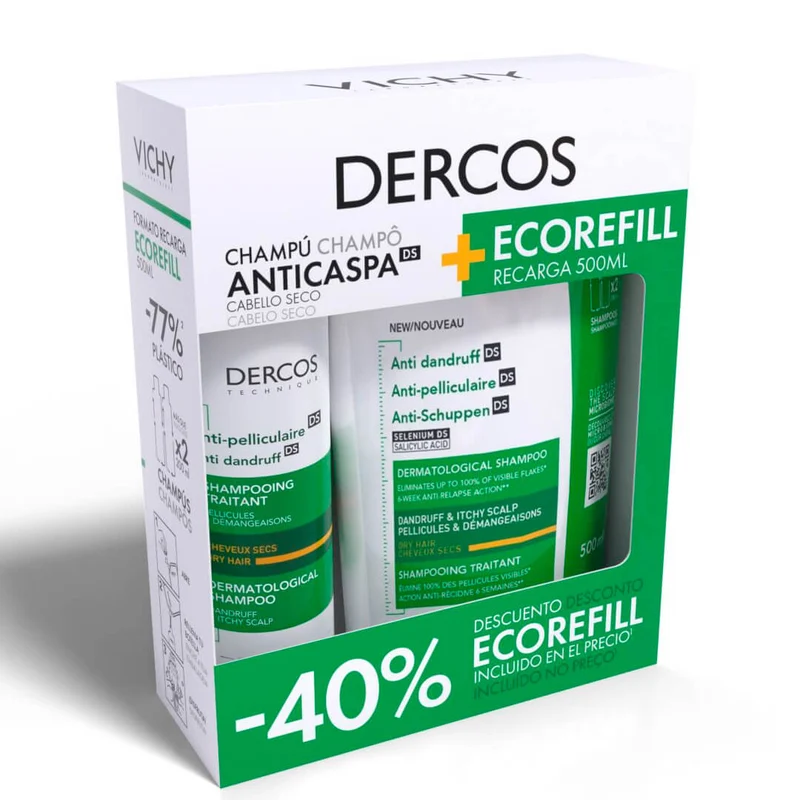 Vichy Dercos Champú Anticaspa Seca 390 ml + Recarga 390 ml Pack