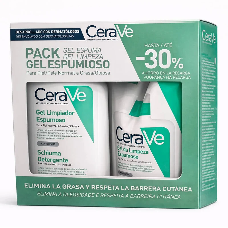 Cerave Gel Limpiador Espumoso Piel Grasa 473 ml + Cerave Gel Limpiador Espumoso Refill 473 ml Pack