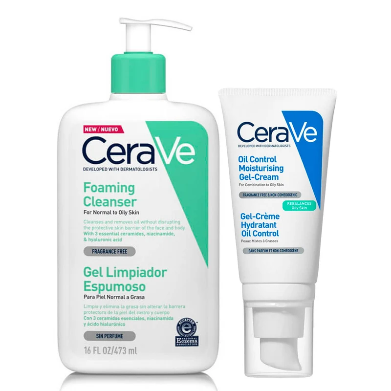 Rutina Cerave Gel Limpiador Espumoso 473 ml + Cerave Gel Crema Hidratante Oíl Control 52 ml