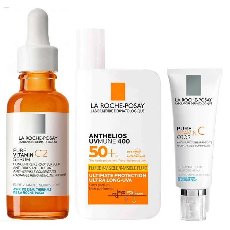 Rutina La Roche Posay Pure Vitamin C12 Sérum 30 Ml + Pure Vitamin C Contorno Ojos 15 ml + Anthelios UV-MUNE 400 Fluido Invisible Spf50+ 50 ml Pack