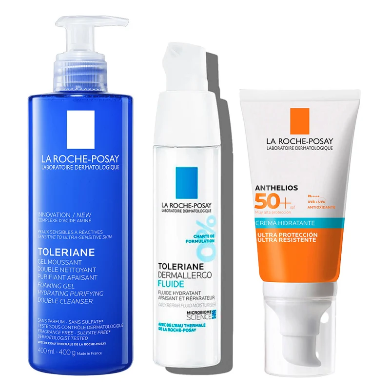 Rutina La Roche Posay Toleriane Crema-Espuma Limpiadora 400 ml + Toleriane Dermallergo Ultra Fluido Ligera 40 ml + Anthelios UV-MUNE 400 Spf50+ Crema Hidratante Sin Perfume 50 ml Pack