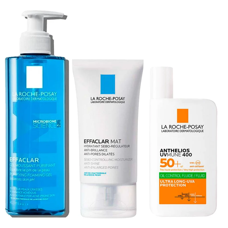 Rutina La Roche Posay Effaclar Gel Limpiador 400 ml + Crema Matificante 40 ml + Anthelios Spf50+ Oíl Control Fluid Uvmune 400 50 ml Pack