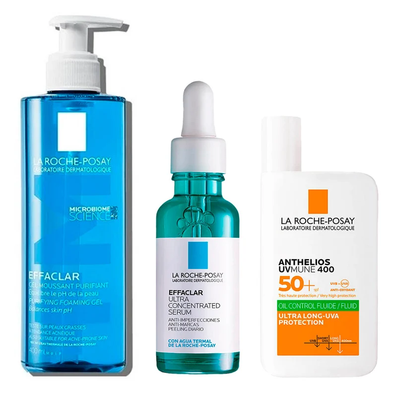 Rutina La Roche Posay Effaclar +M Gel Limpiador 400 ml + Sérum Ultra Concentrado 30 ml + Anthelios Spf50+ Oíl Control Fluid Uvmune 400 50 ml Pack