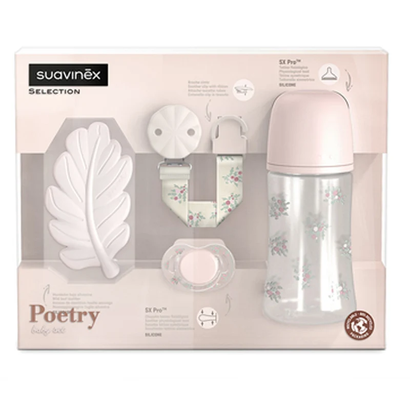 Suavinex Set Regalo Poetry Chupete + Broche + Biberón + Mordedor Hoja Rosa 0-6M 219894