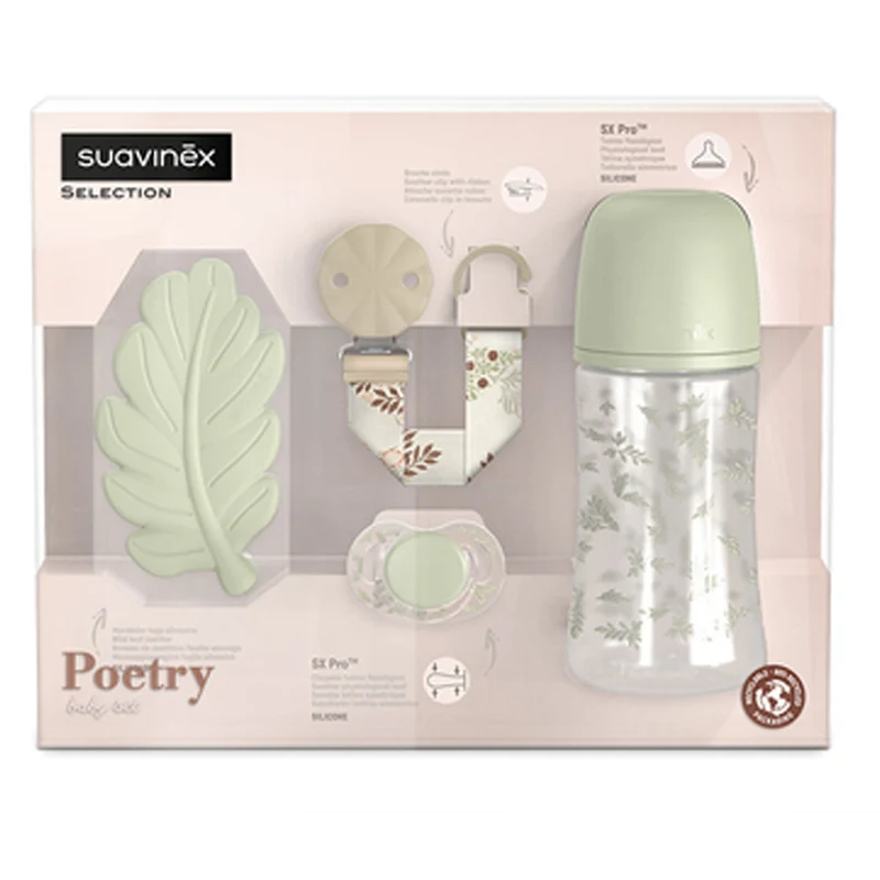 Suavinex Set Regalo Poetry Chupete + Broche + Biberón + Mordedor Hoja Verde 0-6M 219894