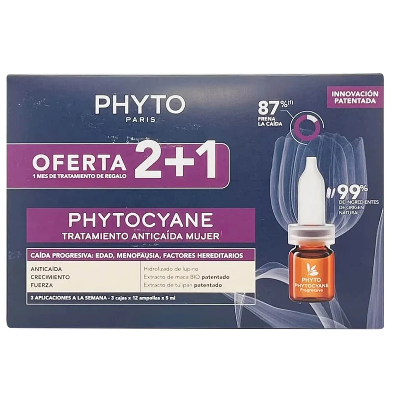 Phytocyane Tto Anticaída Mujer Caída Progresiva 24+12 Ampollas Pack 2+1