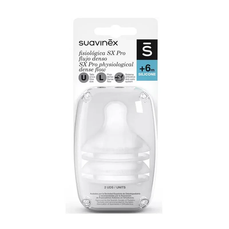 Suavinex Tetina Silicona Fisiológica Flujo Denso Sx Pro +6M 2 Unidades