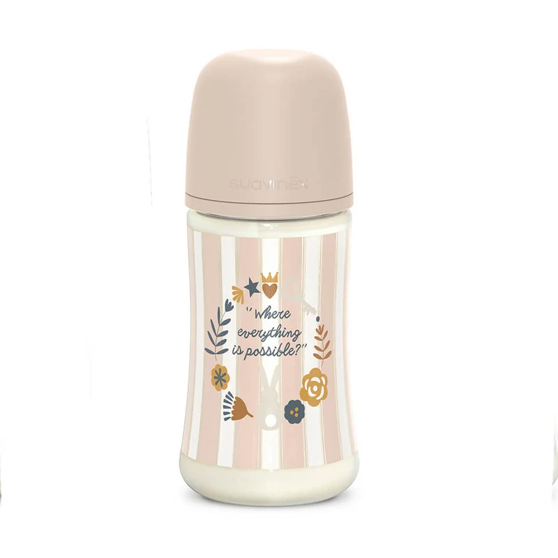 Suavinex Biberón Silicona Sxpro Premium Rosa Rayas Conejo Where Everything T.M 270 ml 162102