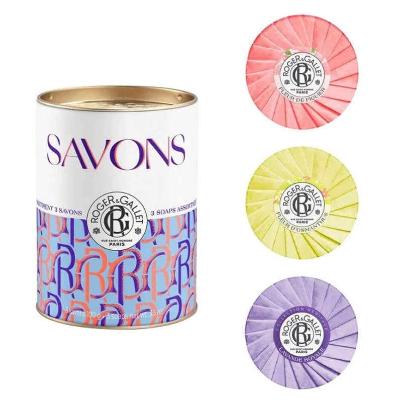 Roger & Gallet 3 Jabones Fleur Figuier + Osmanthus + Lavande + Lata Regalo