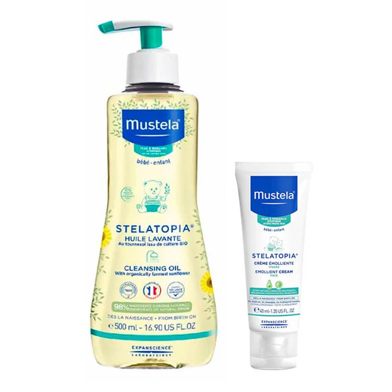 Mustela Stelatopia Aceite Ducha Y Baño 500 ml + Regalo Crema Emoliente Facial 40 ml Pack