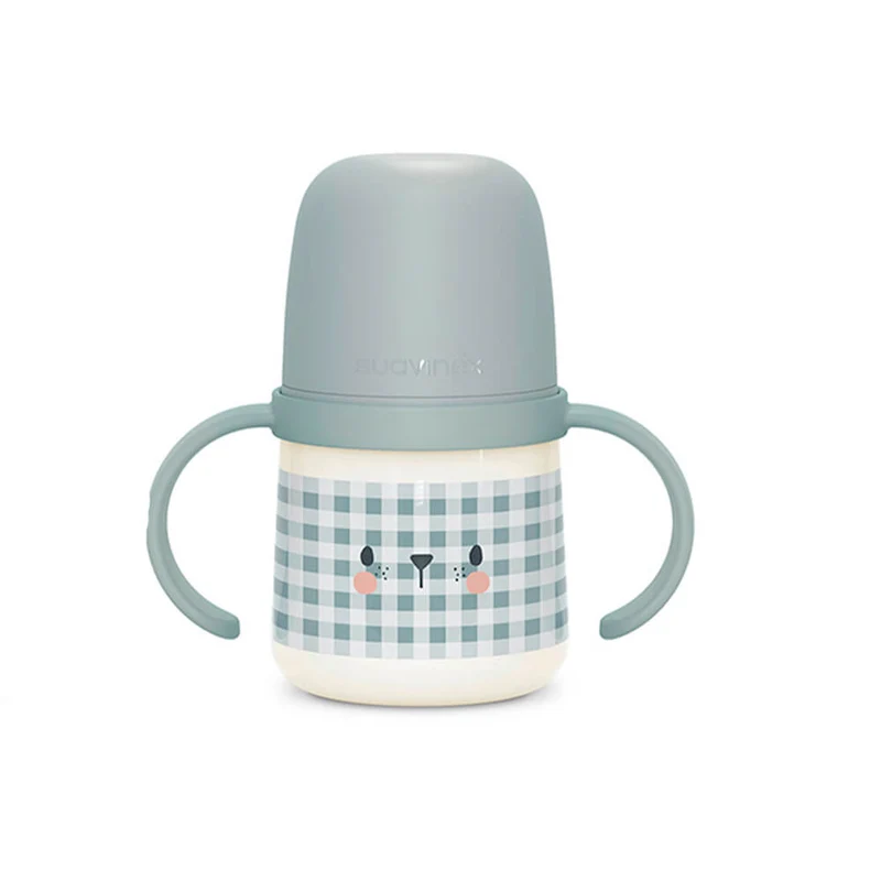 Suavinex Biberón Silicona Entrena Asas +4M Vichy Gris Oscuro 150 ml 157989