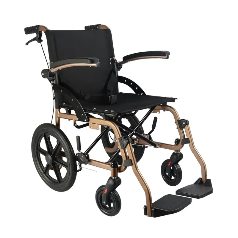 silla de ruedas de alum. de transporte, b. abatibles, gold