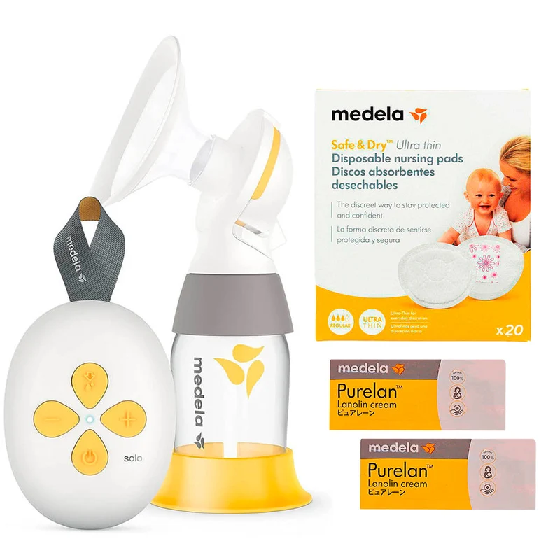Medela Sacaleches Eléctrico "Solo" + Regalo 20 Discos Absorbentes Desechables y 2 Cremas Purelan 1 gr