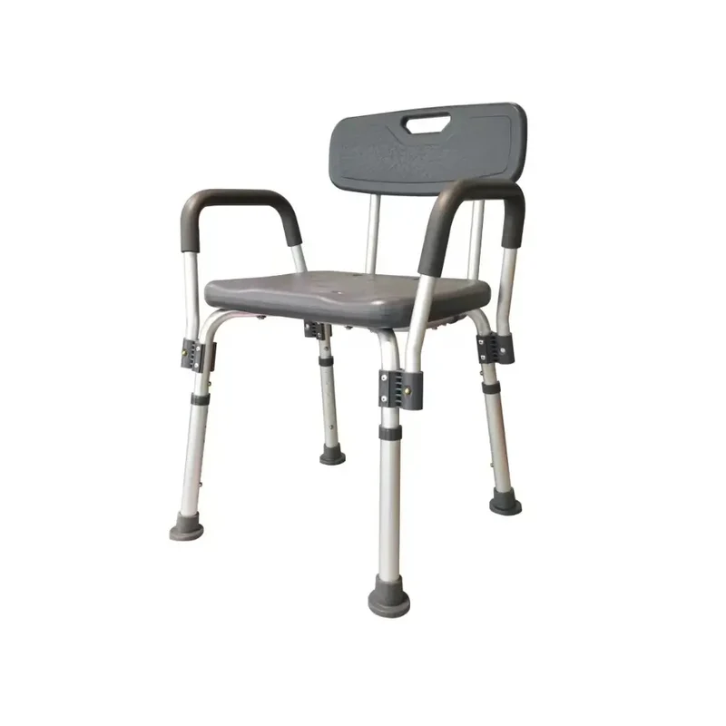 silla de ducha regulable con reposabrazos, gris