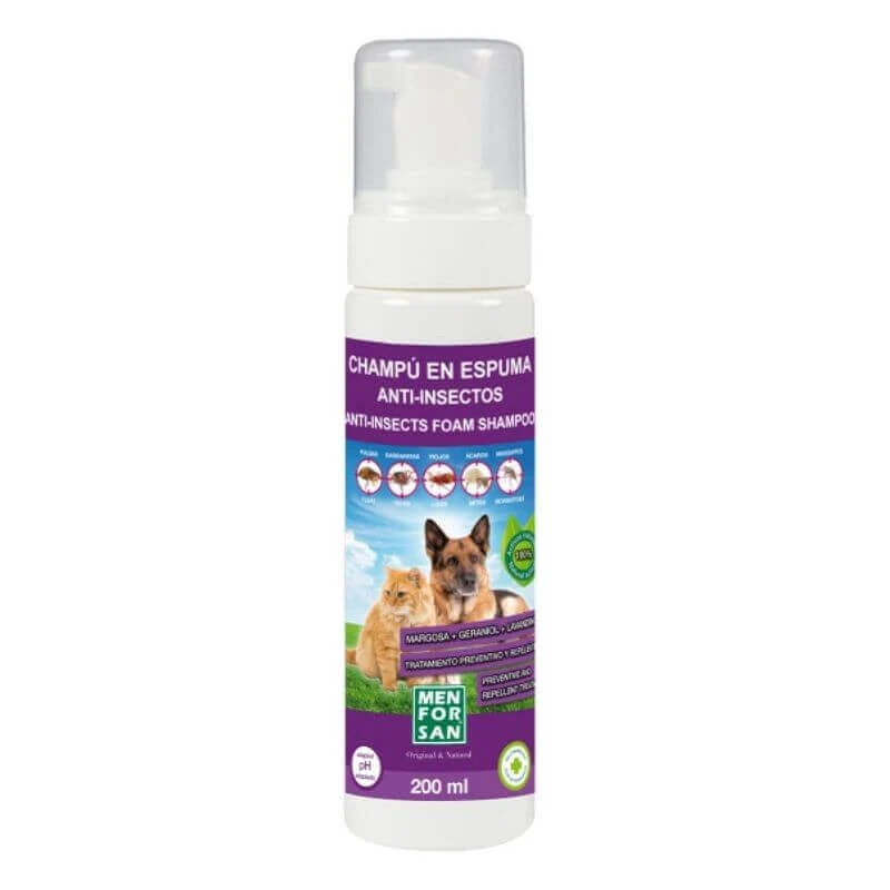 Menforsan Champú En Espuma Anti Insectos Perros Y Gatos 200 ml