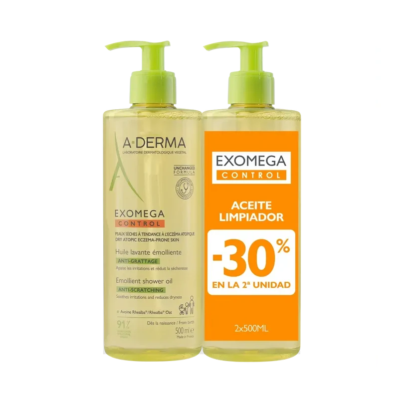 A-Derma Exomega Control Aceite De Ducha Emoliente Anti-Irritación 2 X 500 Ml