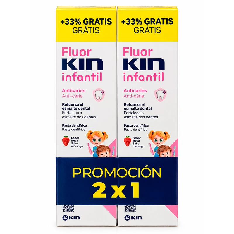 Kin Flúor-Kin Infantil Pasta Dental Fresa 75 ml Duplo 2X1