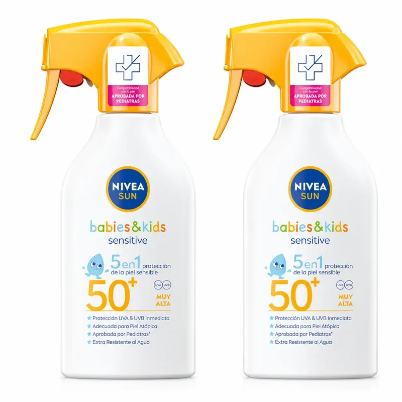 NIVEA Sun Bebés y Niños Sensitive Spray Solar SPF50+, 270 ml, pack 2