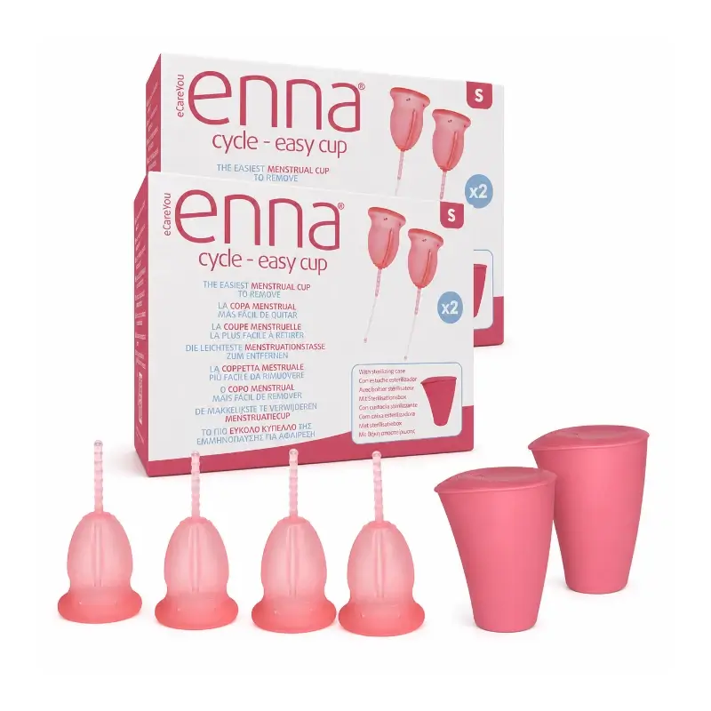 Enna Cycle Easy Copa Menstrual Talla S, 2 Copas + Caja Esteriliz, Pack 2 Uds