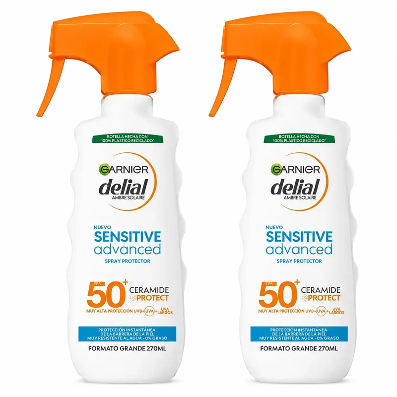 Garnier Delial Spray Protector Sensitive Advanced Ip50+ Para Pieles Claras, Sensibles E Intolerantes Al Sol, 270Ml , pack 2
