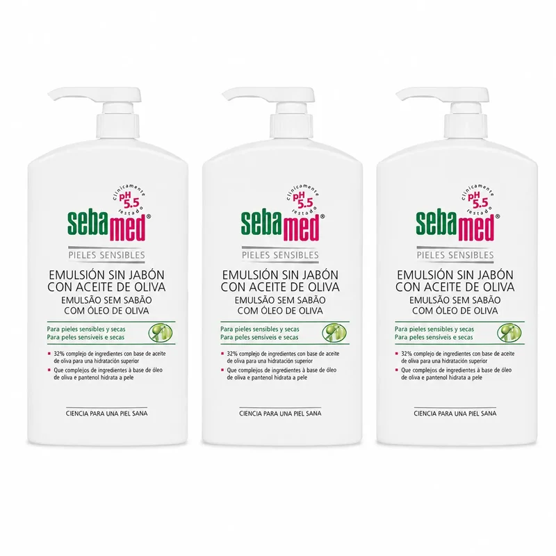 Sebamed Gel Emulsión Sin Jabón Con Aceite De Oliva 1000 Ml , pack 3