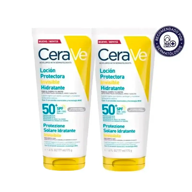 Cerave Loción Protectora Invisible Hidratante Spf 50+, Pack 2 x 177 ml
