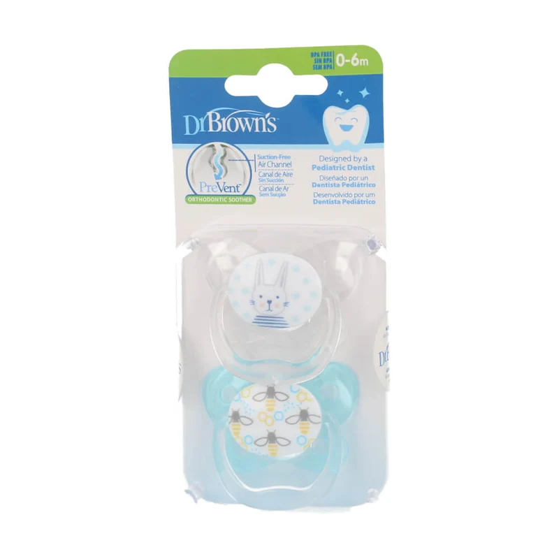 Dr. Browns Chupete Prevent Silicona Escudo Mariposa Azul 0-6 M 2 Unidades