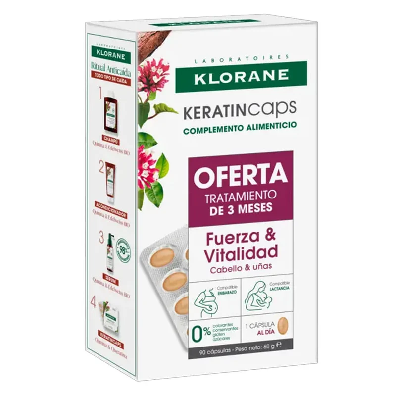 Klorane Anticaída Keratin Cabello Y Uñas 90 Cápsulas Pack