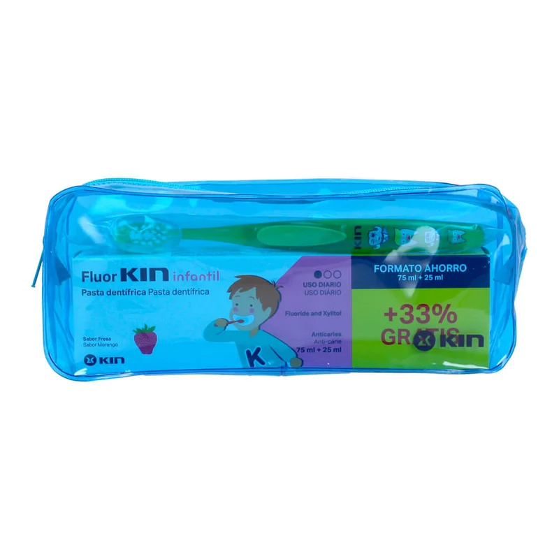 Kin Flúor-Kin Pasta Dental Fresa 75ml + Cepillo + Regalo Estuche Pack