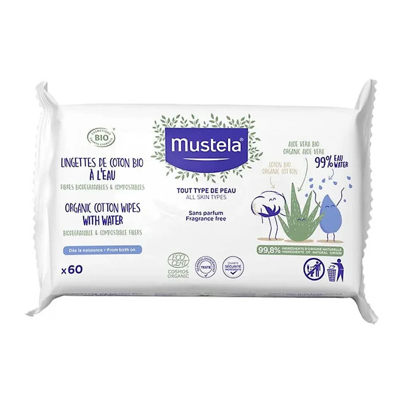 Mustela Toallitas Al Agua De Algodón 60 Unidades