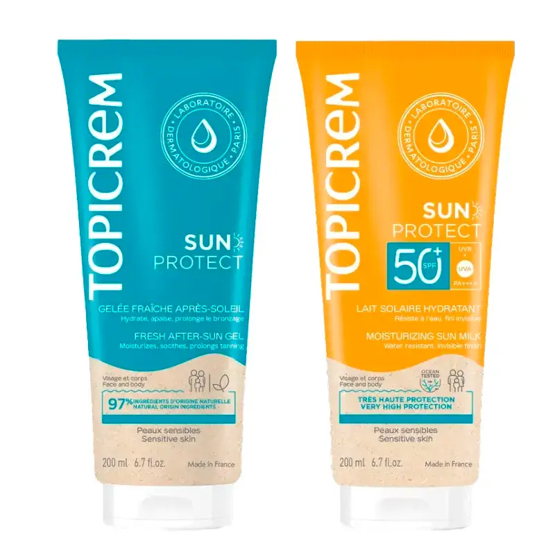 Topicrem Sun Protect SPF50+ Leche Solar + Aftersun Hidratante Pack 200 ml