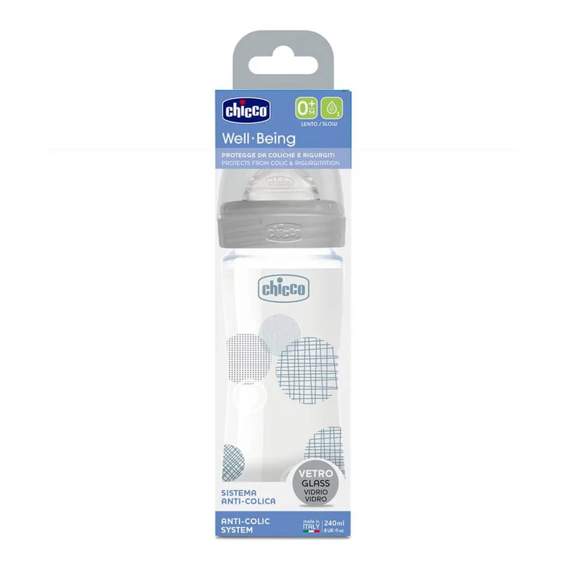 Chicco Wellbeing Biberón Vidrio Silicona Flujo Lento +0M 240ml