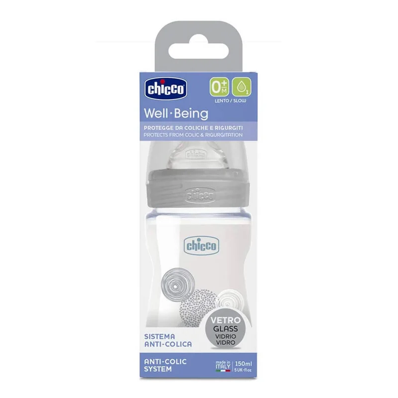 Chicco Biberón Silicona Wellbeing Vidrio Flujo Lento +0M 150 ml