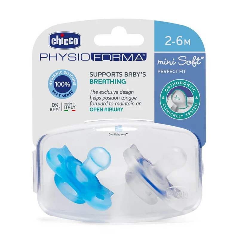 Chicco Chupete Silicona Physio Minisoft Azul 2-6M 2 Unidades