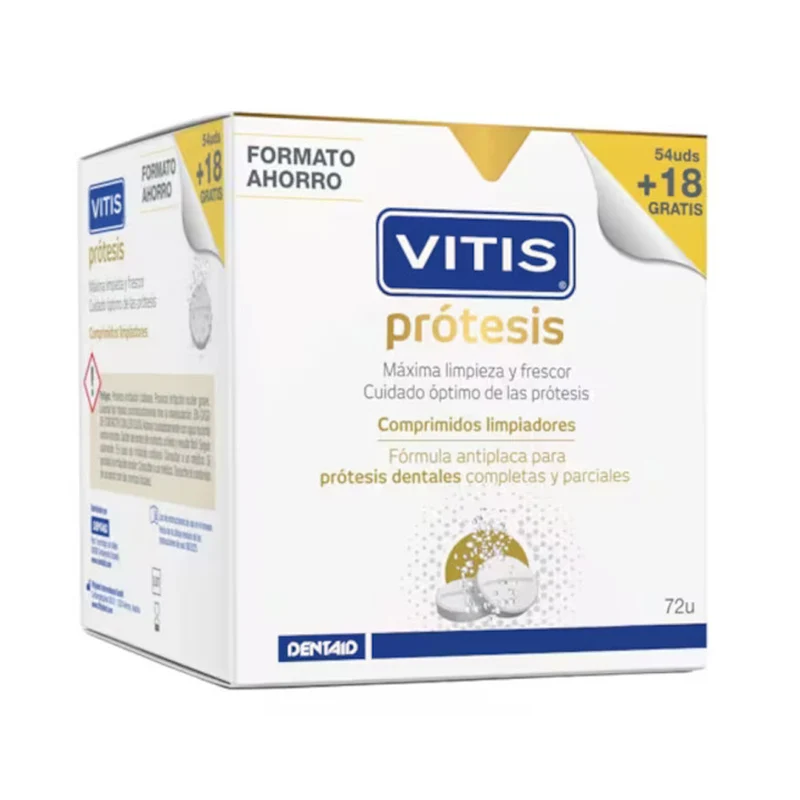 Vitis Protesis Comprimidos Limpiadores 54 Unidades + Regalo 18 Unidades