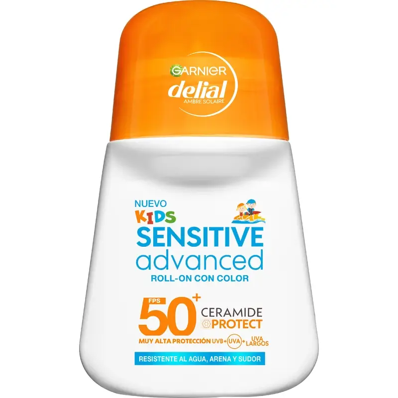 Garnier Delial Sensitive Advanced Kids Roll-On Con Color Fps 50+, 50 ml