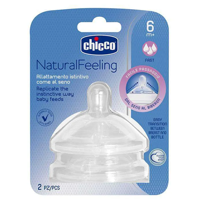 Chicco Tetina Silicona Natural Feeling Rápido +6M 2 Unidades