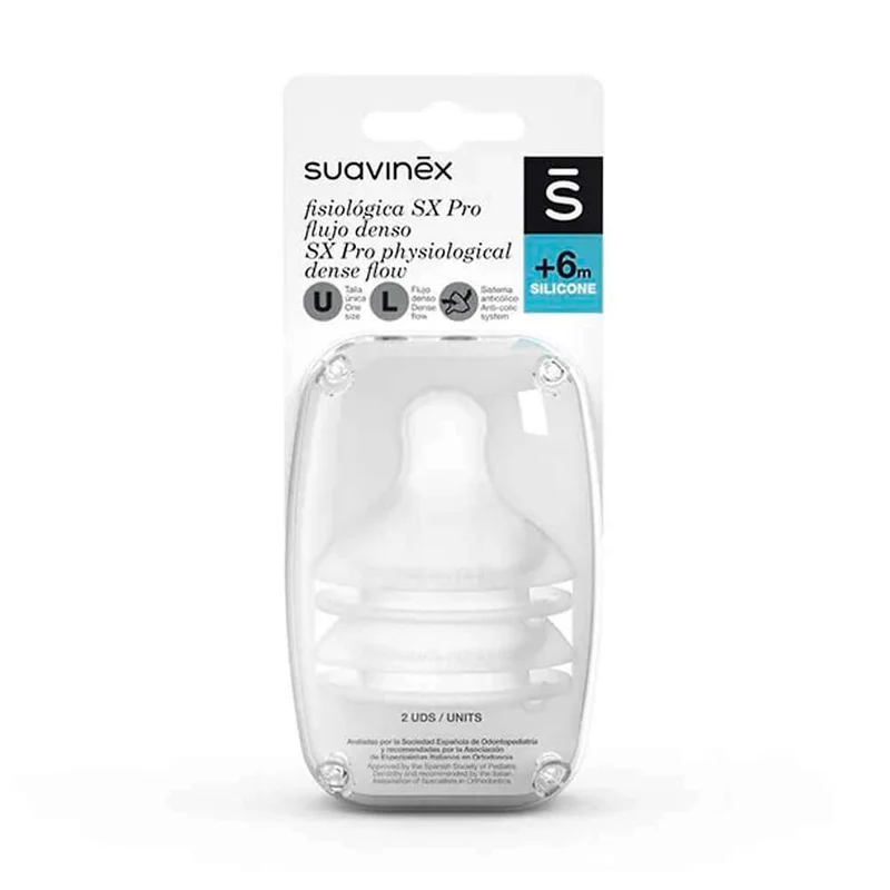 Suavinex Tetina Silicona Sxpro Fisiológica Flujo L +6M 2 Unidades