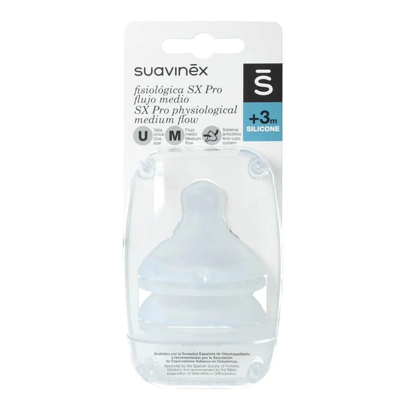Suavinex Tetina Silicona Sxpro Fisiológica Flujo M +3M 2 Unidades